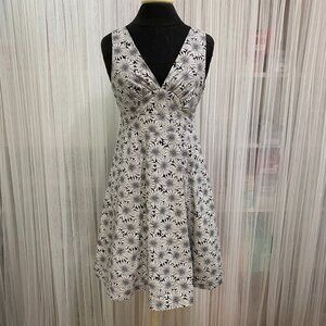 Garnet Hill Women's Cotton Size 6P Blk/Wht Floral V-Neck Sleeveless Dress Lined